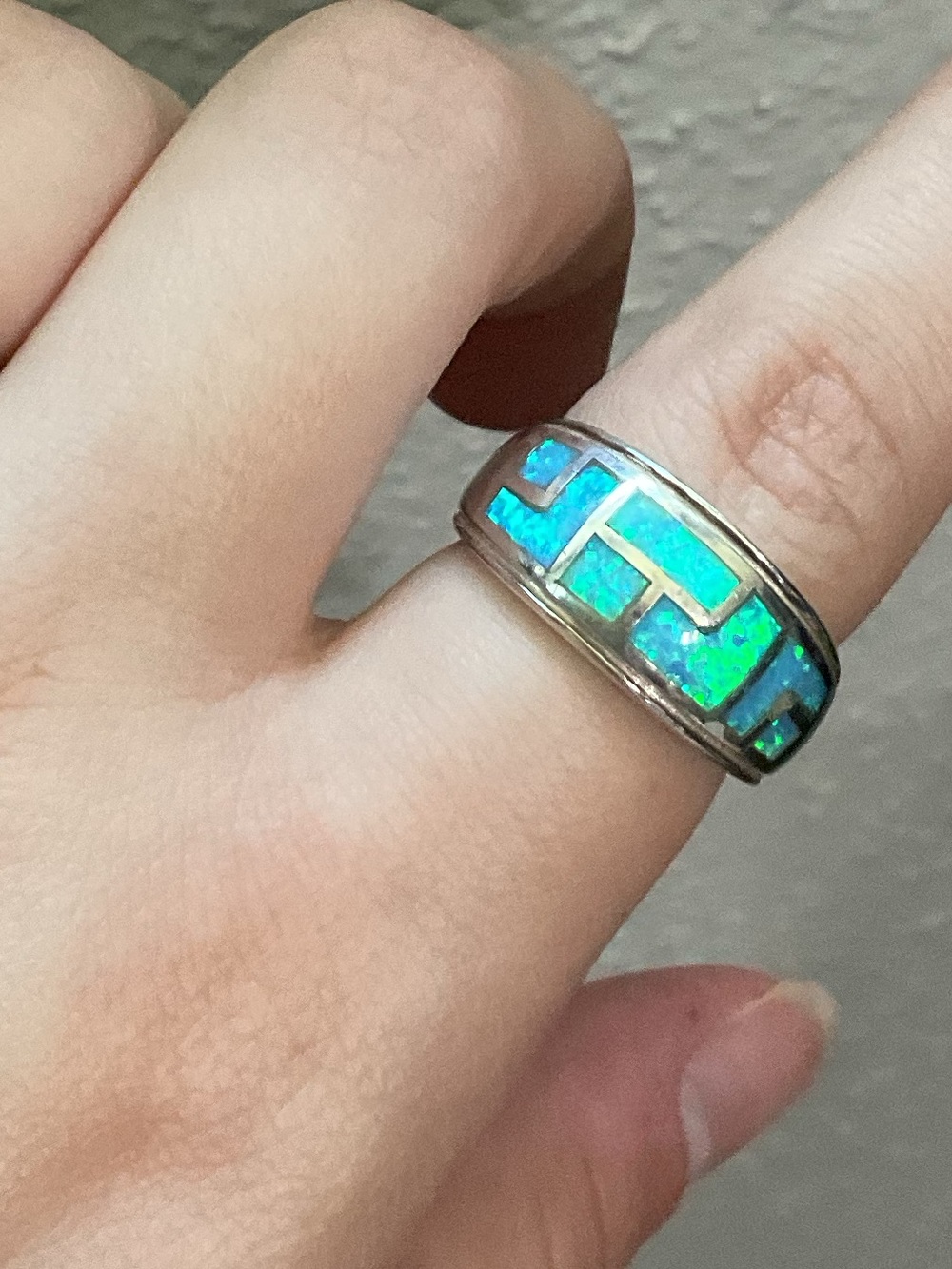 Vintage Sterling Silver Fire Opal Inlay Ring Size 8